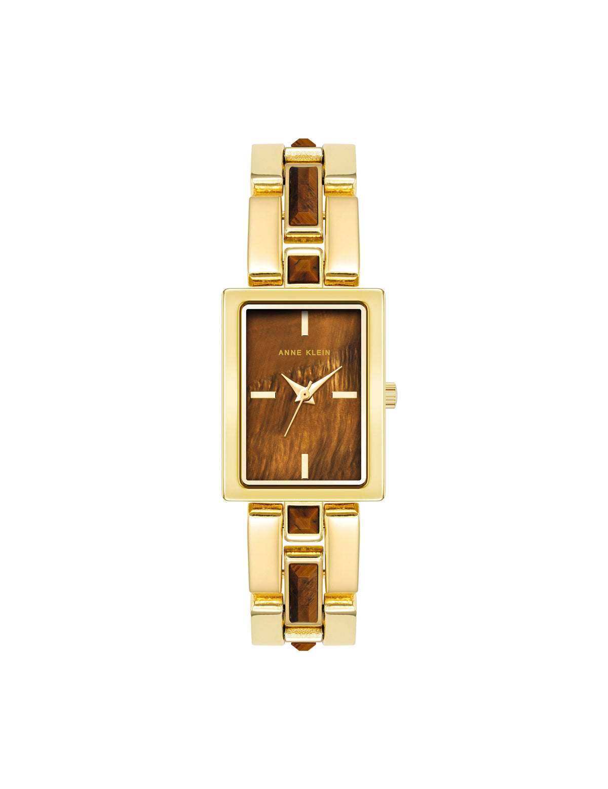 Anne Klein Tiger&#39;s Eye/Gold Gemstone Accented Bracelet Watch
