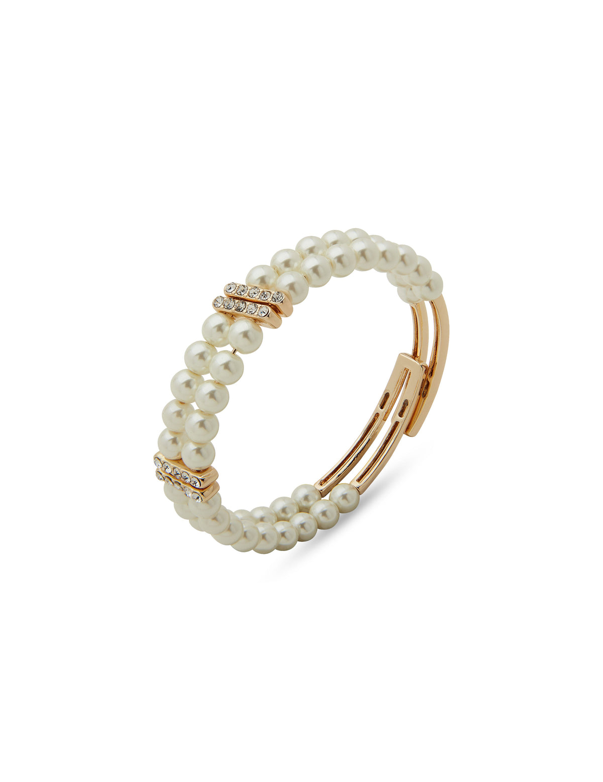 Anne Klein Gold Tone 2 Row Pearl Coil Bracelet in Gift Box