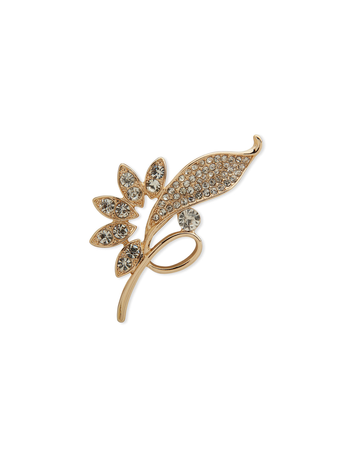 Anne Klein Gold Tone Crystal Leaf Pin in Gift Box