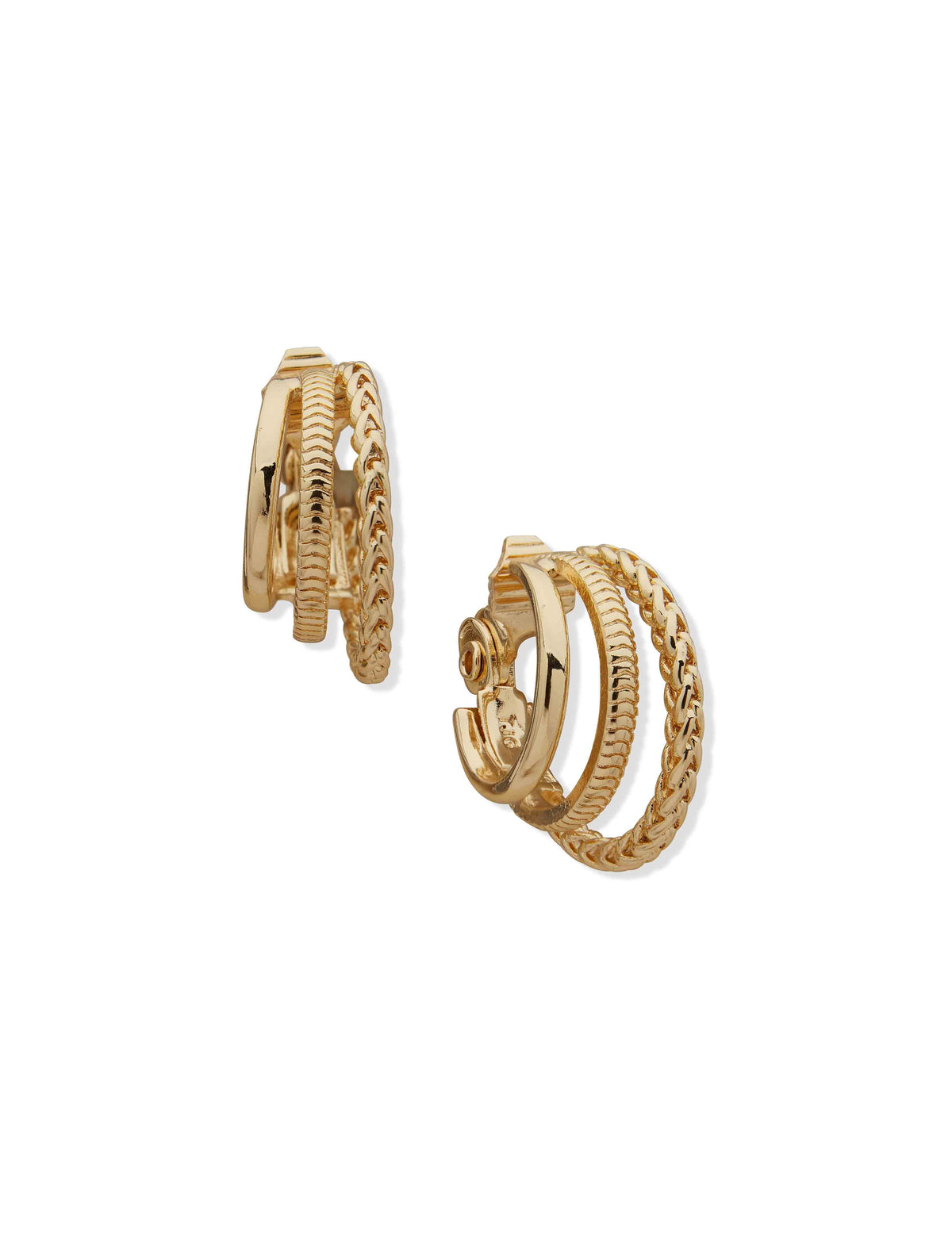 Anne Klein Gold Tone Hoop With Chain Texture Clip Earring