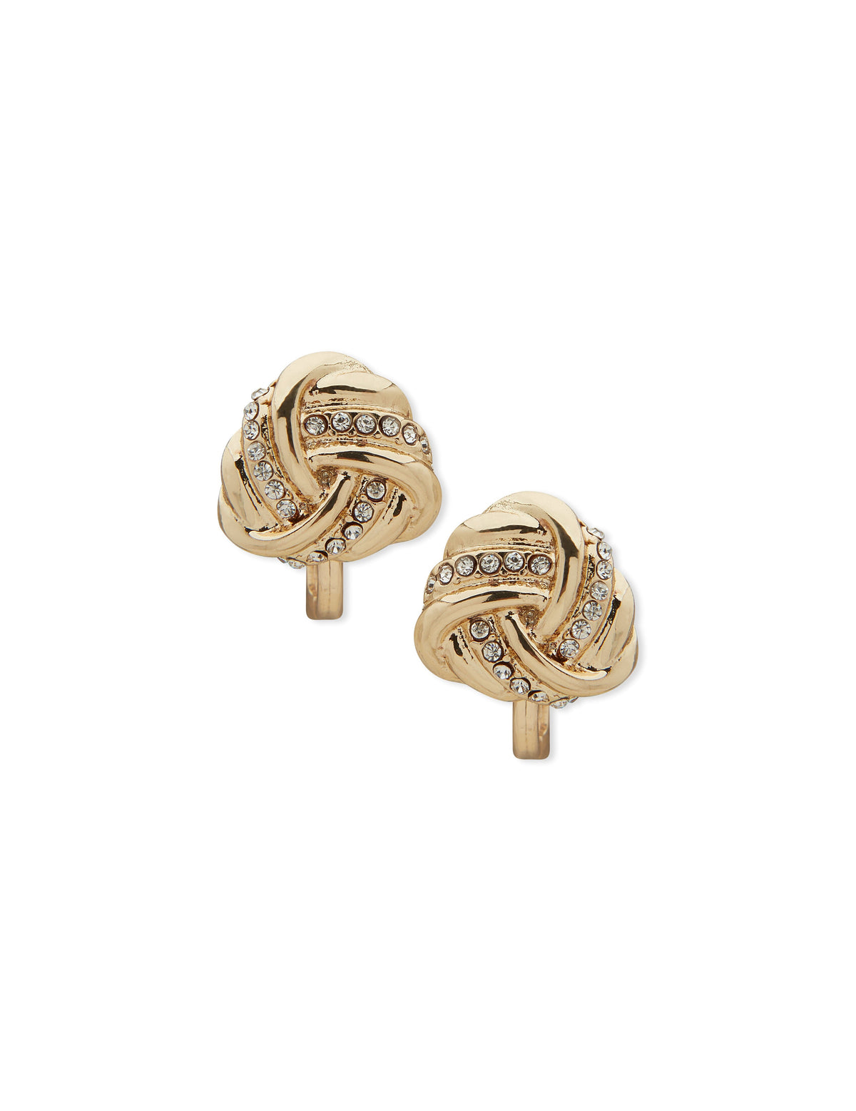 Anne Klein Gold Tone Twisted Knot Button Clip On Earring