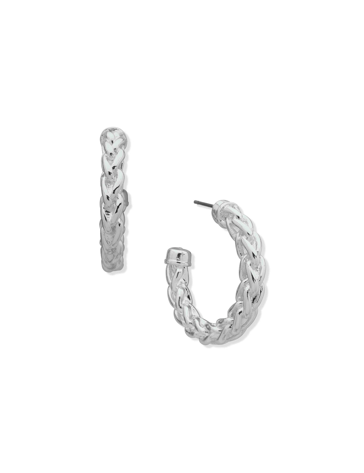 Anne Klein Silver Tone Woven Chain Hoop Earring