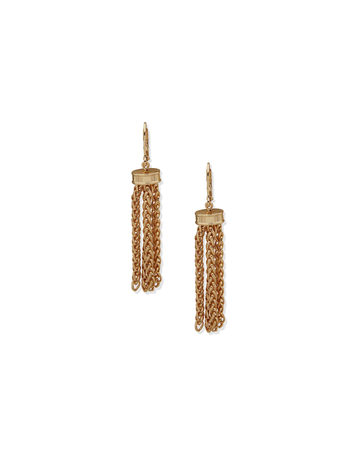 Anne Klein Gold Tone Woven Link Tassel Drop Earrings