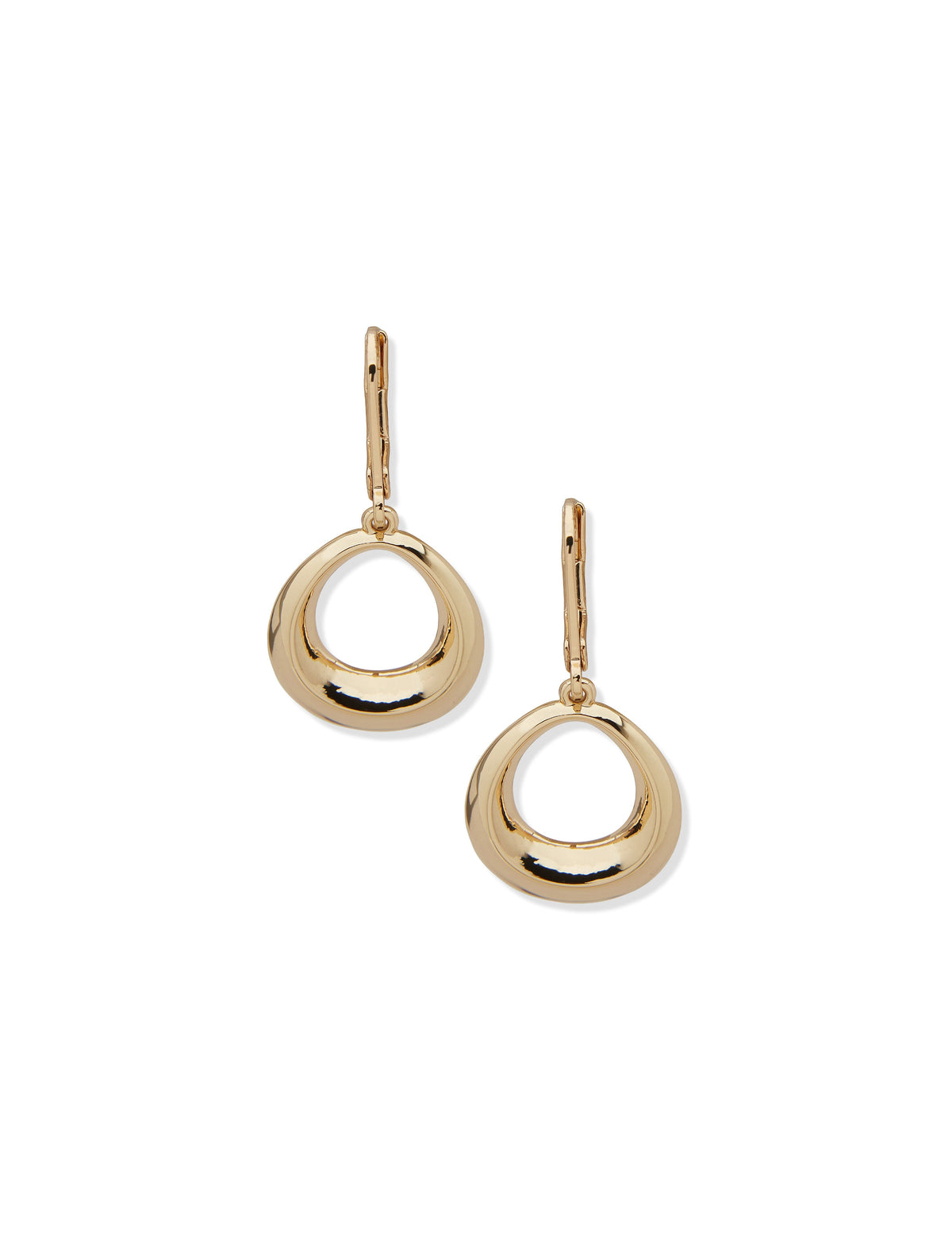 Anne Klein Gold Tone Bevel Oval Drop Earrings