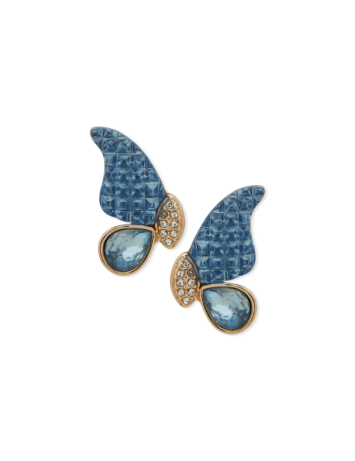 Anne Klein Gold Tone Butterfly Motif Blue Stud Earrings