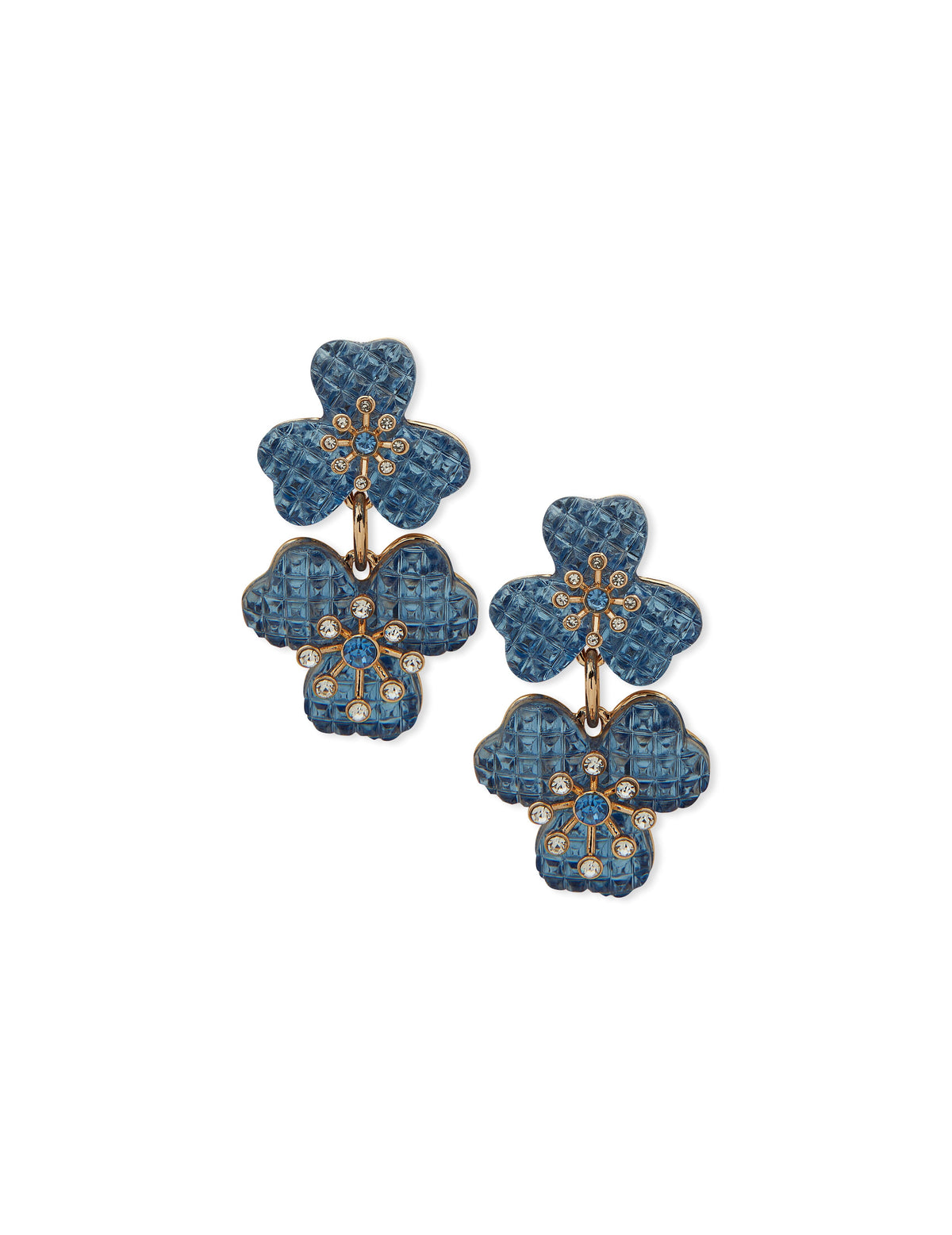 Anne Klein Gold Tone Flower Motif Blue Stud Earrings
