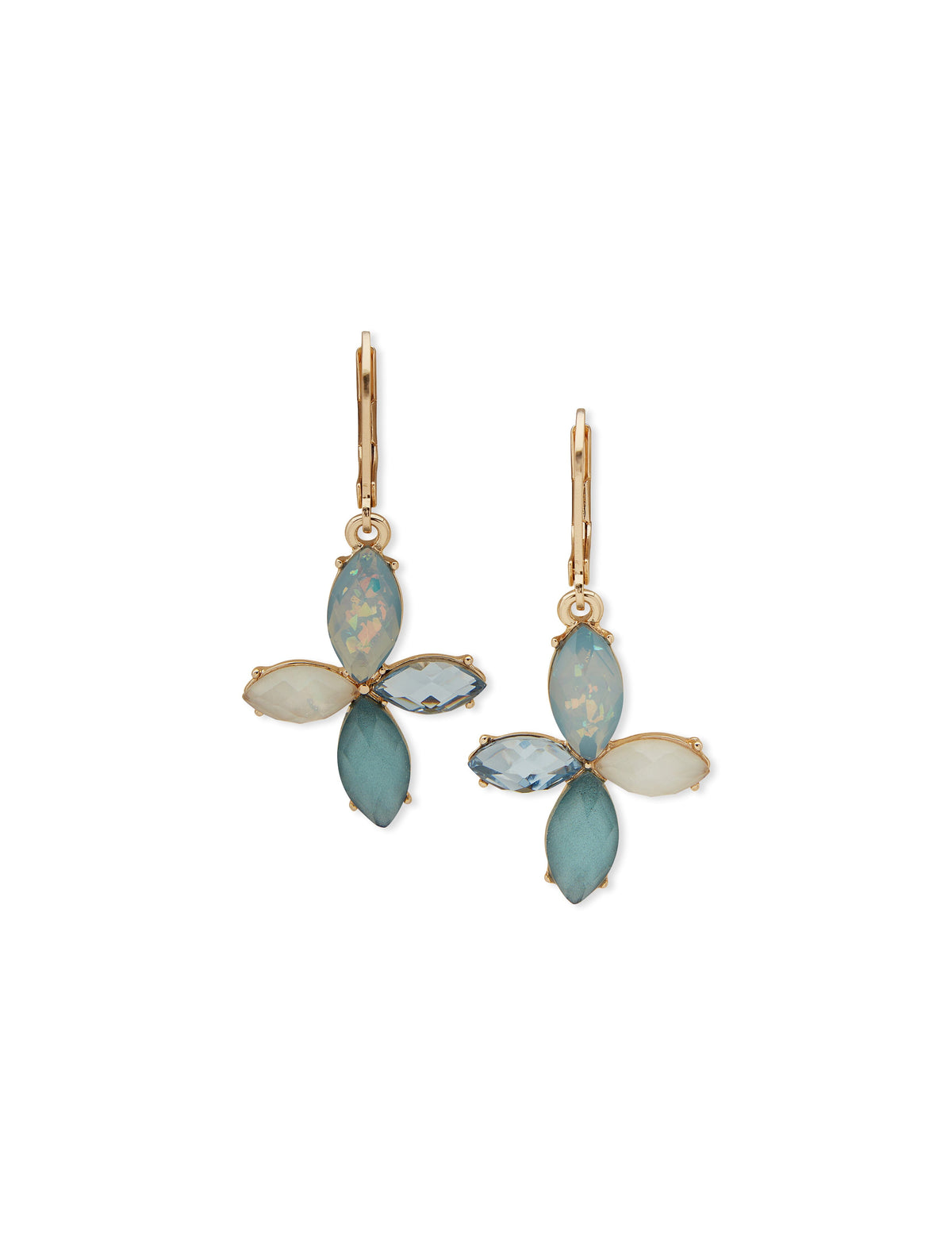 Anne Klein Gold Tone Stone Flower Drop Earrings