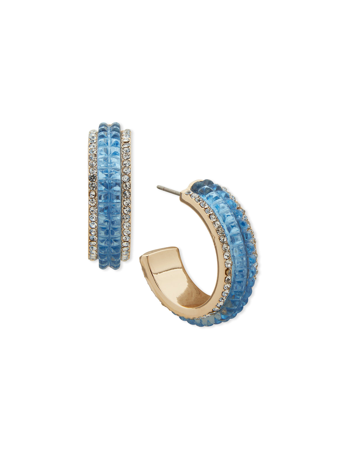 Anne Klein Gold Tone 23MM C-Hoop Blue Crystal Earrings