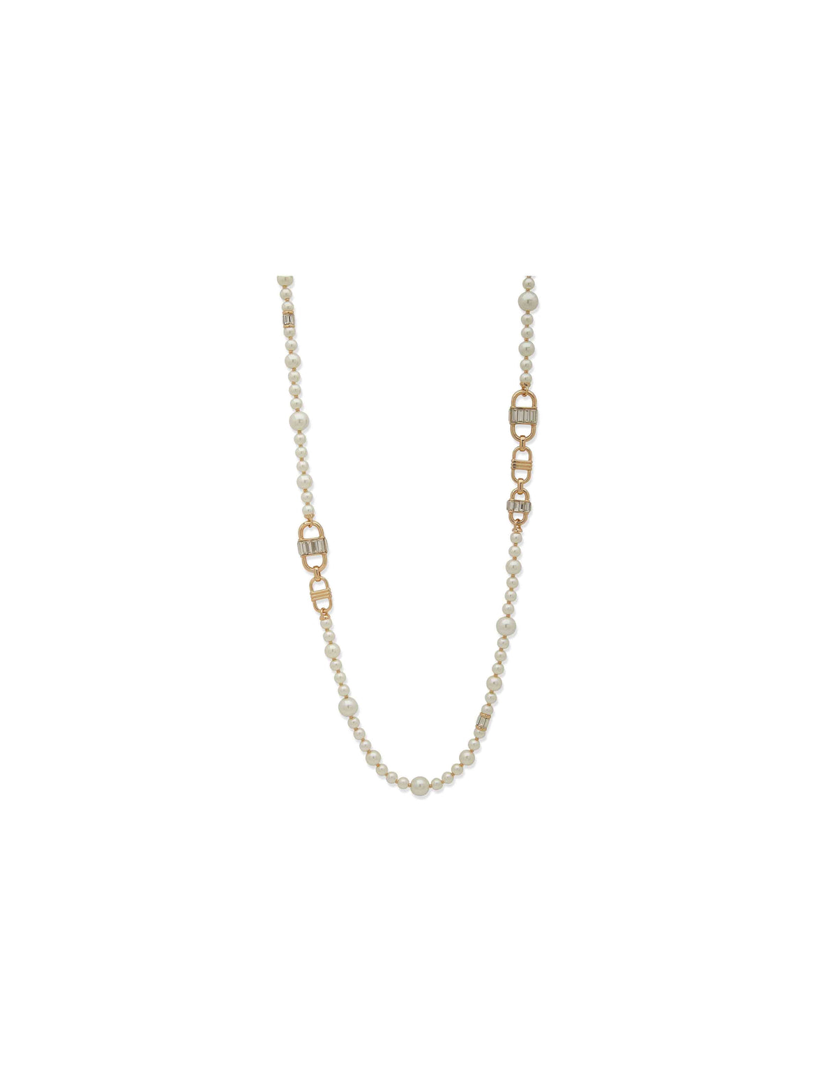 Anne Klein Gold Tone Faux Pearls and Stone Baguette Necklace