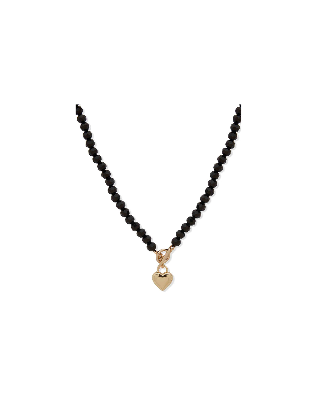 Anne Klein Gold Tone Heart Pendant Necklace With Jet Beads
