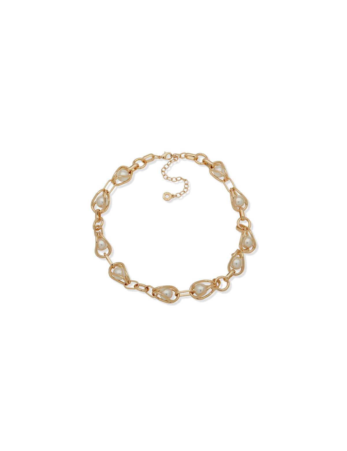Anne Klein Gold Tone Faux Pearl Link Collar Necklace
