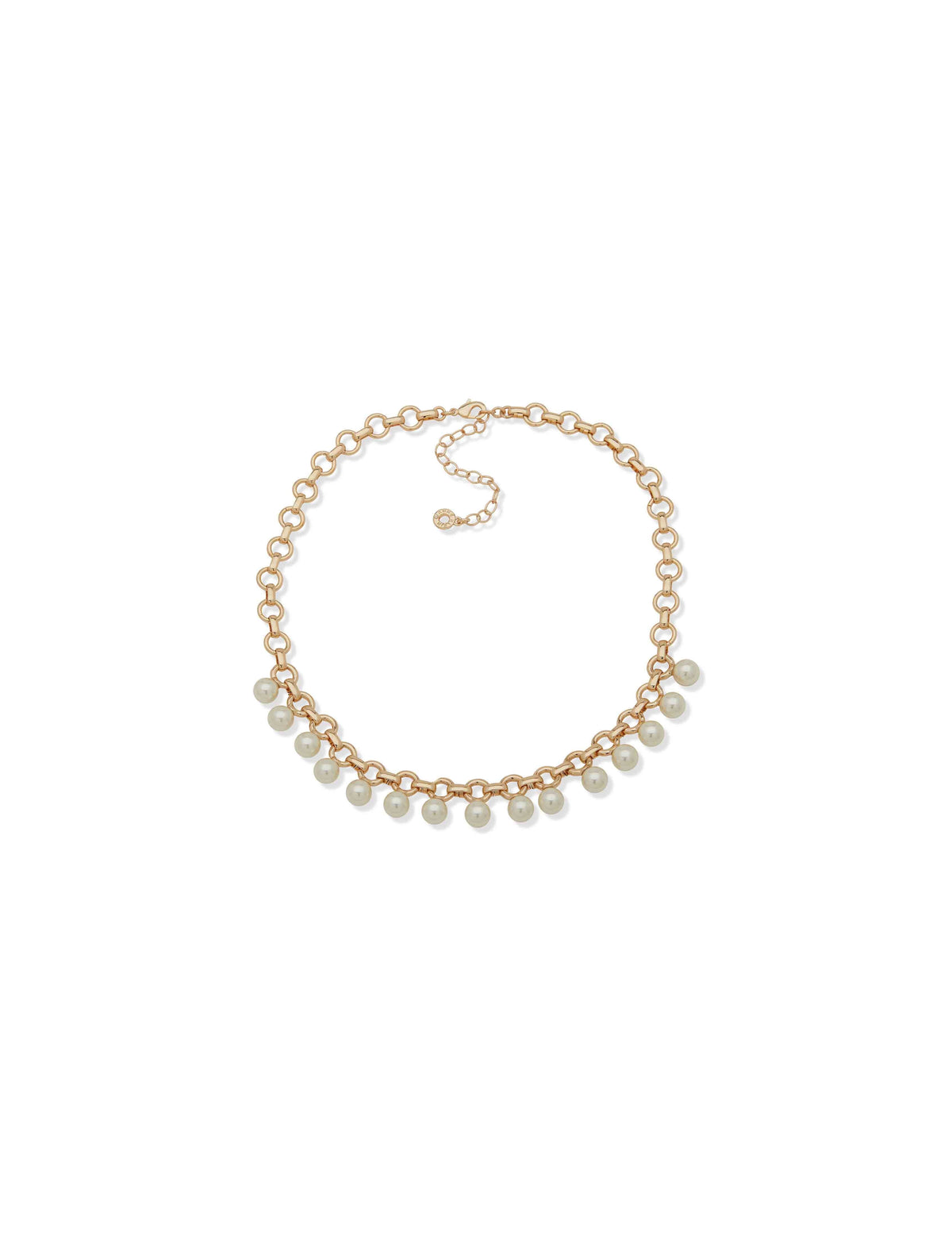 Anne Klein Gold Tone Faux Pearl Rolo Chain Necklace