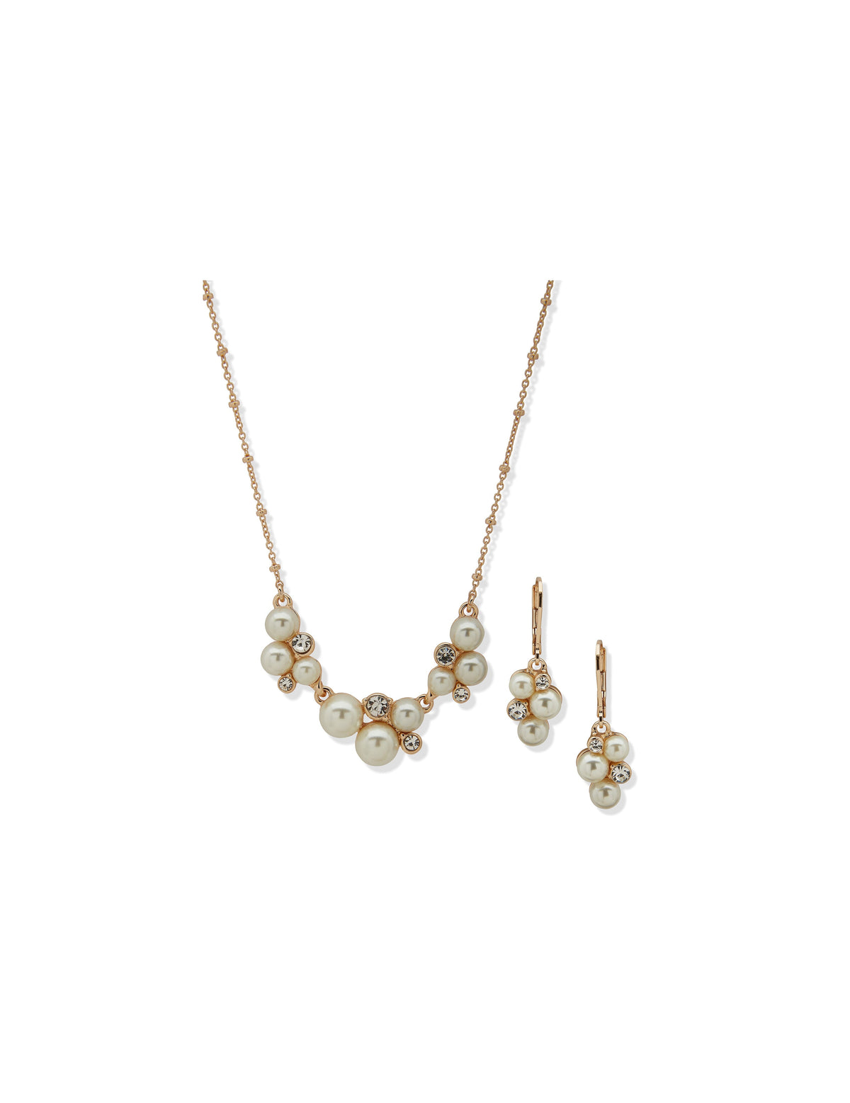 Anne Klein Gold Tone Pearl Cluster Necklace and Earring Set