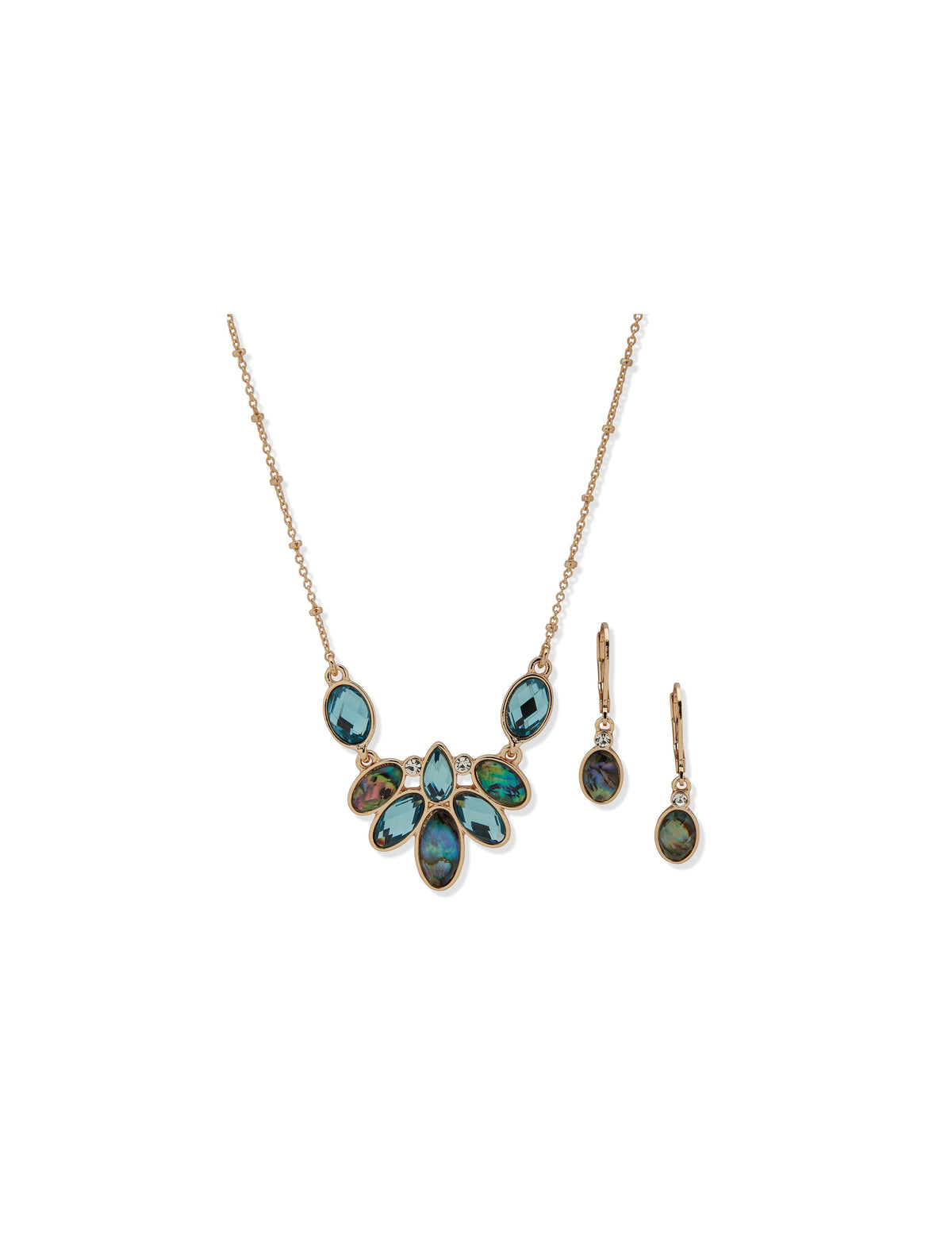 Anne Klein Gold Tone Stone Cluster Necklace and Earring Set