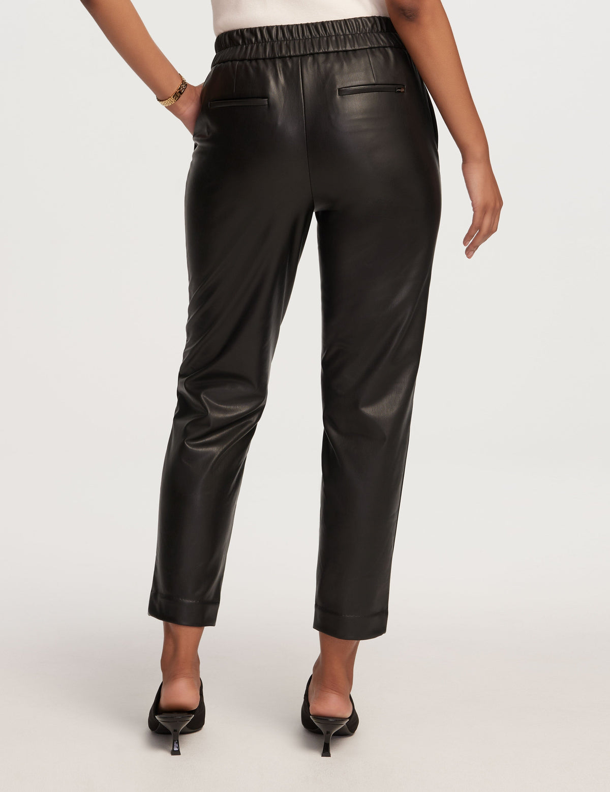 Anne Klein  Pull On Cinched Waist Faux Leather Pant- Clearance