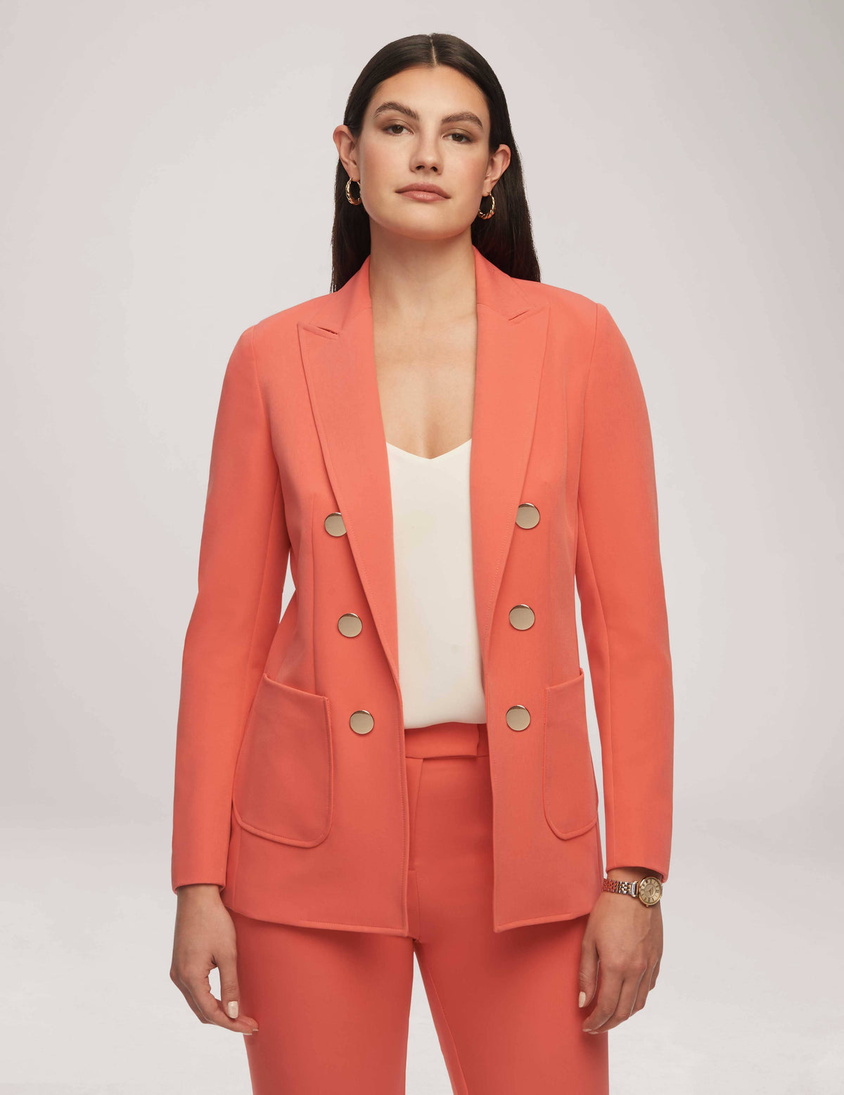 Anne Klein Red Pear Faux Double-Breasted Jacket With Patch Pockets- Clearance