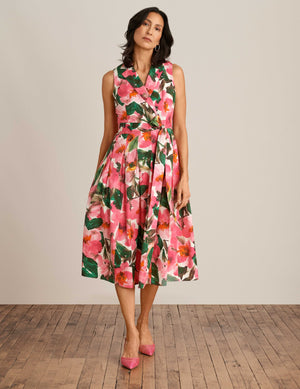 Anne Klein Camellia Multi Notch Collar Wrap Dress With Full Skirt