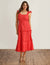Anne Klein Hibiscus Red Ruffled Tier Midi Dress