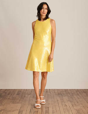 Anne Klein Tuscan Yellow Sequin Sleeveless Swing Dress