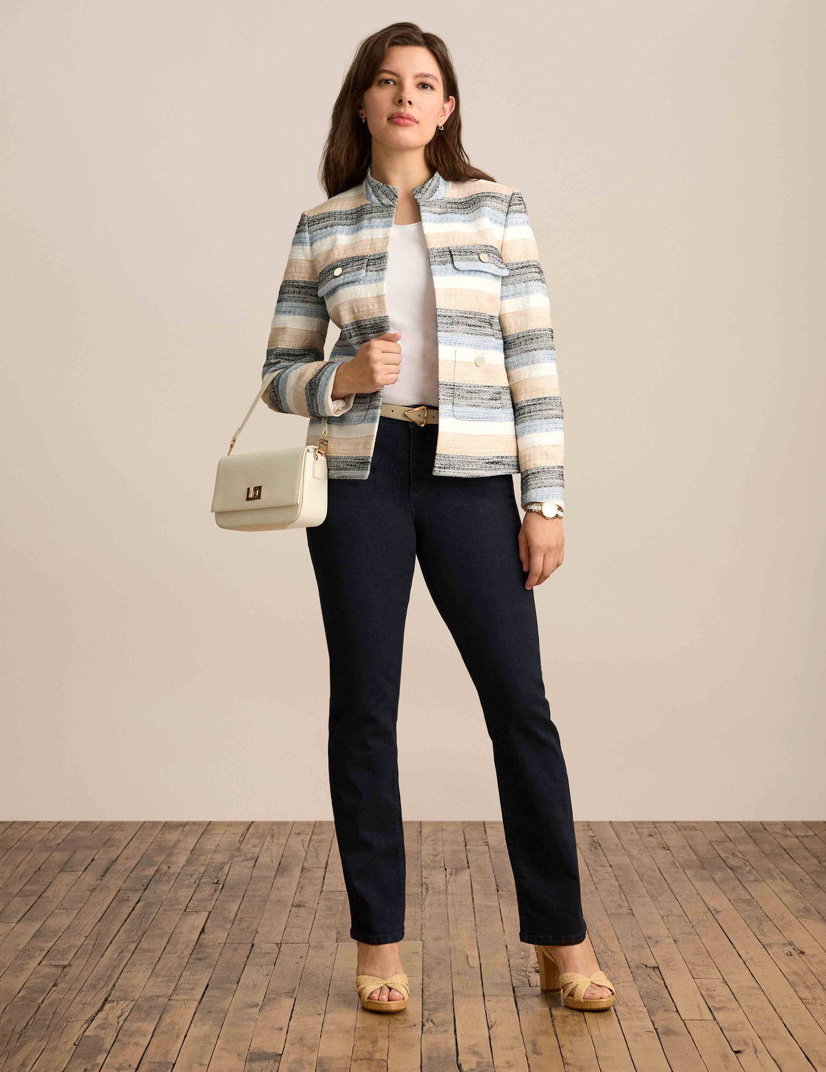 Stripe Tweed Four Pocket Cardigan Jacket Clothing Kasper