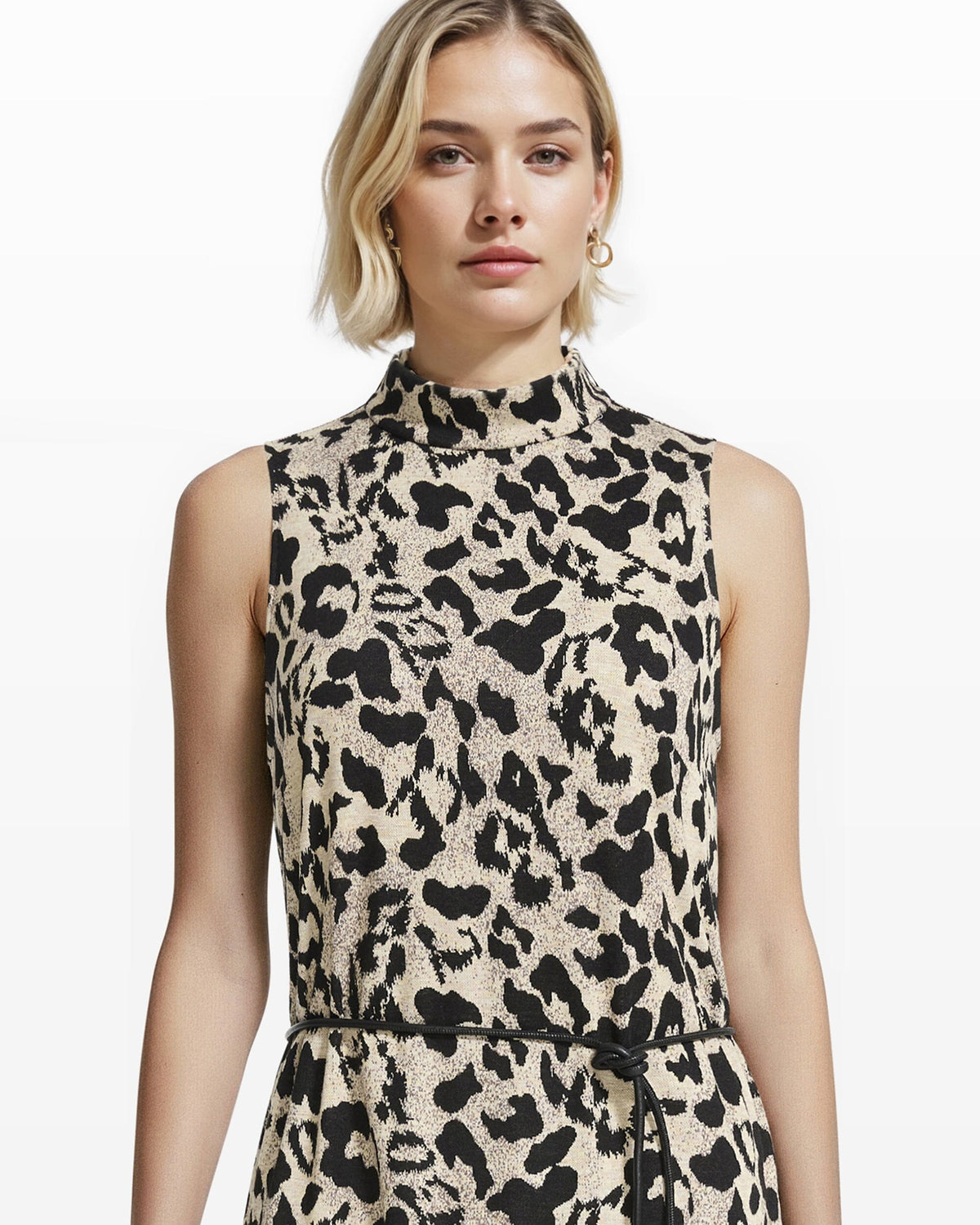 Belted Mock Neck Midi Dress Clothing Kasper