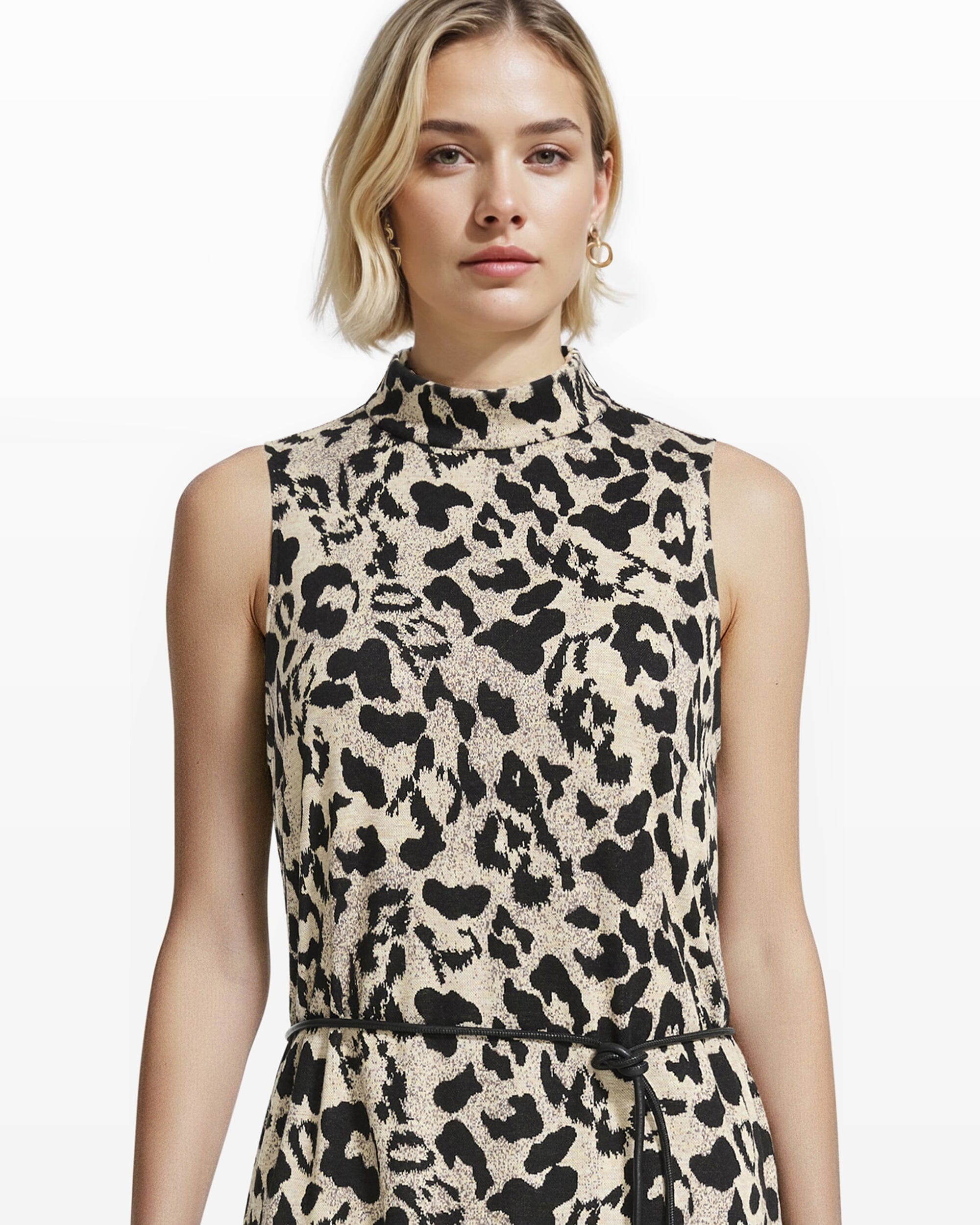 Belted Mock Neck Midi Dress Clothing Kasper