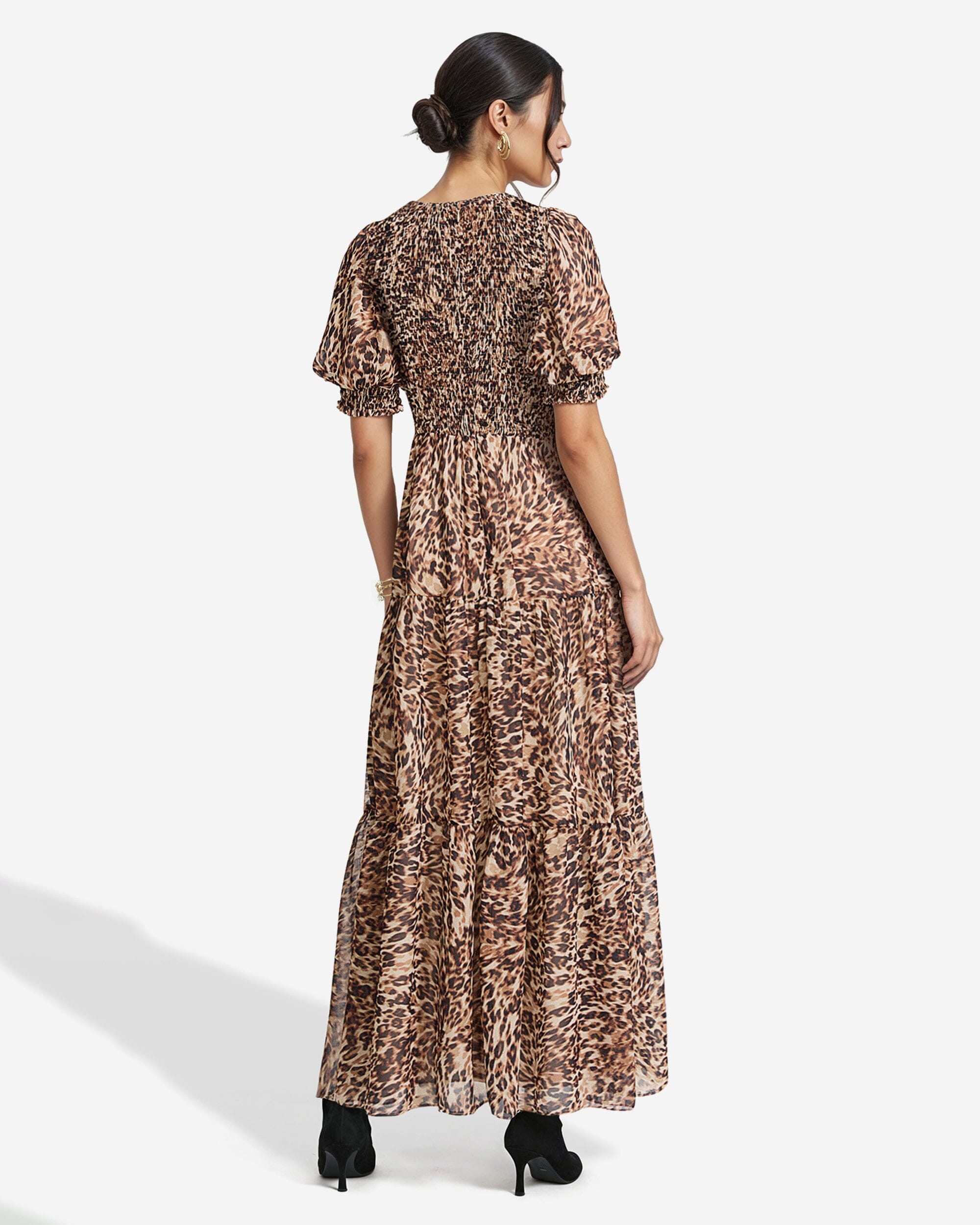 Smocked Bodice Maxi Puff Sleeve Dress Clothing Kasper