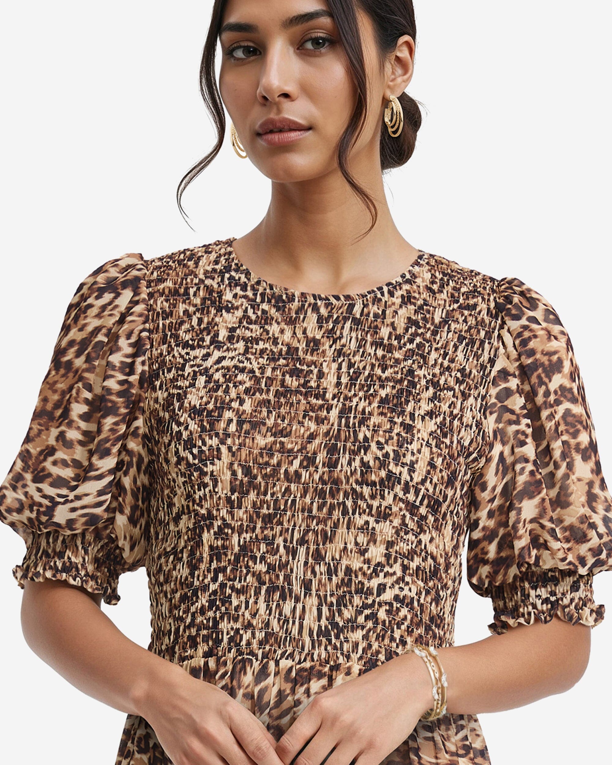 Smocked Bodice Maxi Puff Sleeve Dress Clothing Kasper