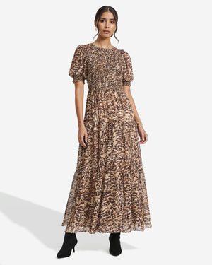 Smocked Bodice Maxi Puff Sleeve Dress Clothing Kasper