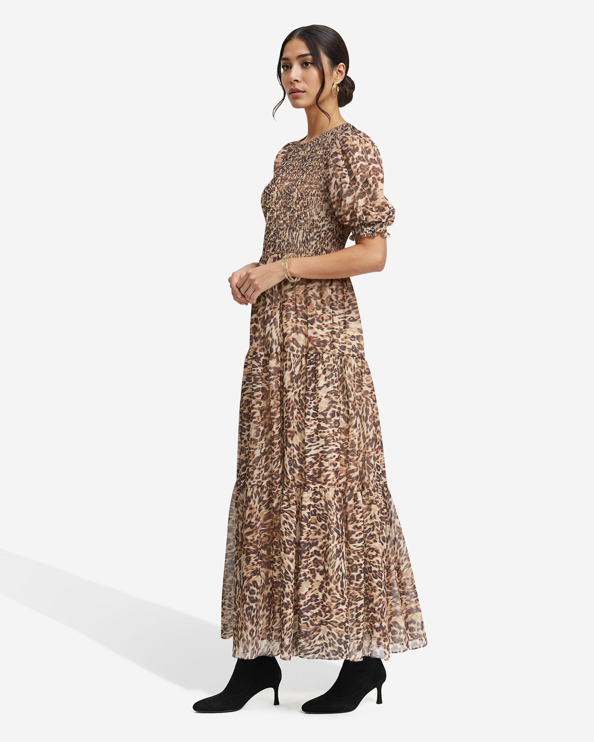 Smocked Bodice Maxi Puff Sleeve Dress Clothing Kasper