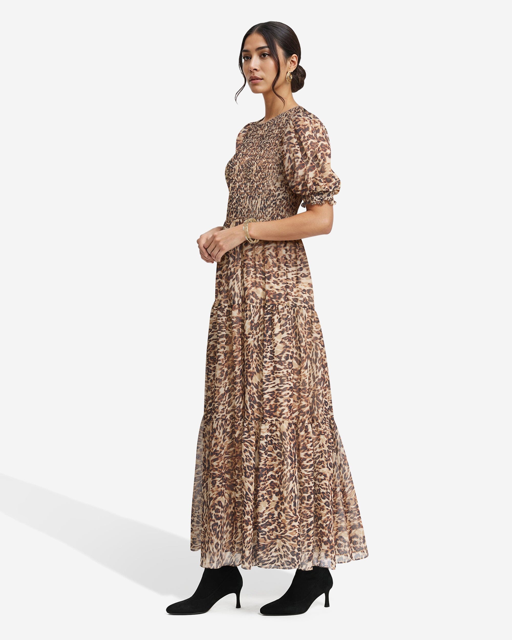 Smocked Bodice Maxi Puff Sleeve Dress Clothing Kasper