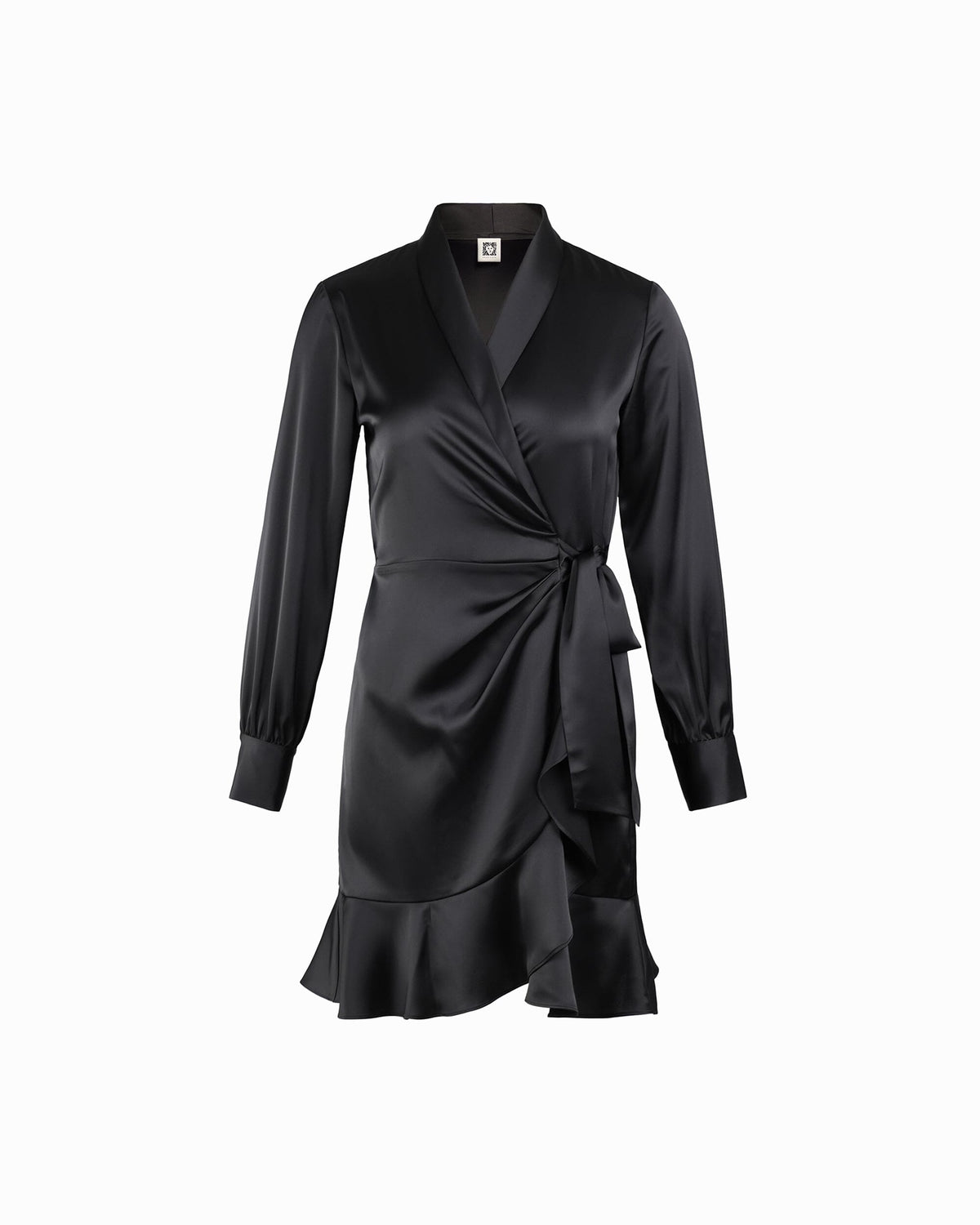 Anne Klein Anne Black Shawl Collar Faux Wrap Dress