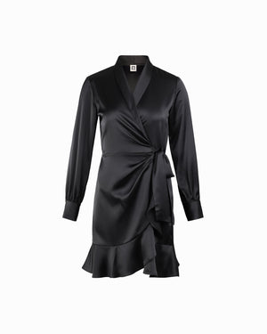 Anne Klein Anne Black Shawl Collar Faux Wrap Dress