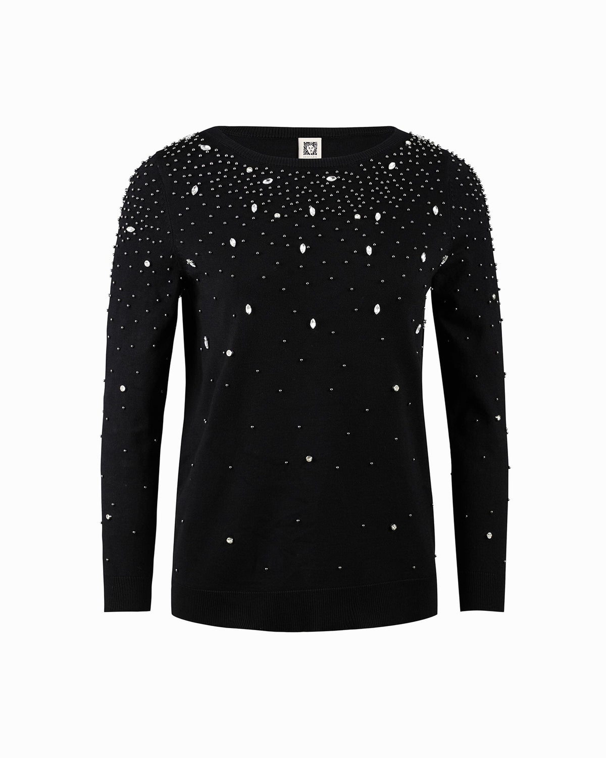Anne Klein Anne Black Embellished Boatneck Top