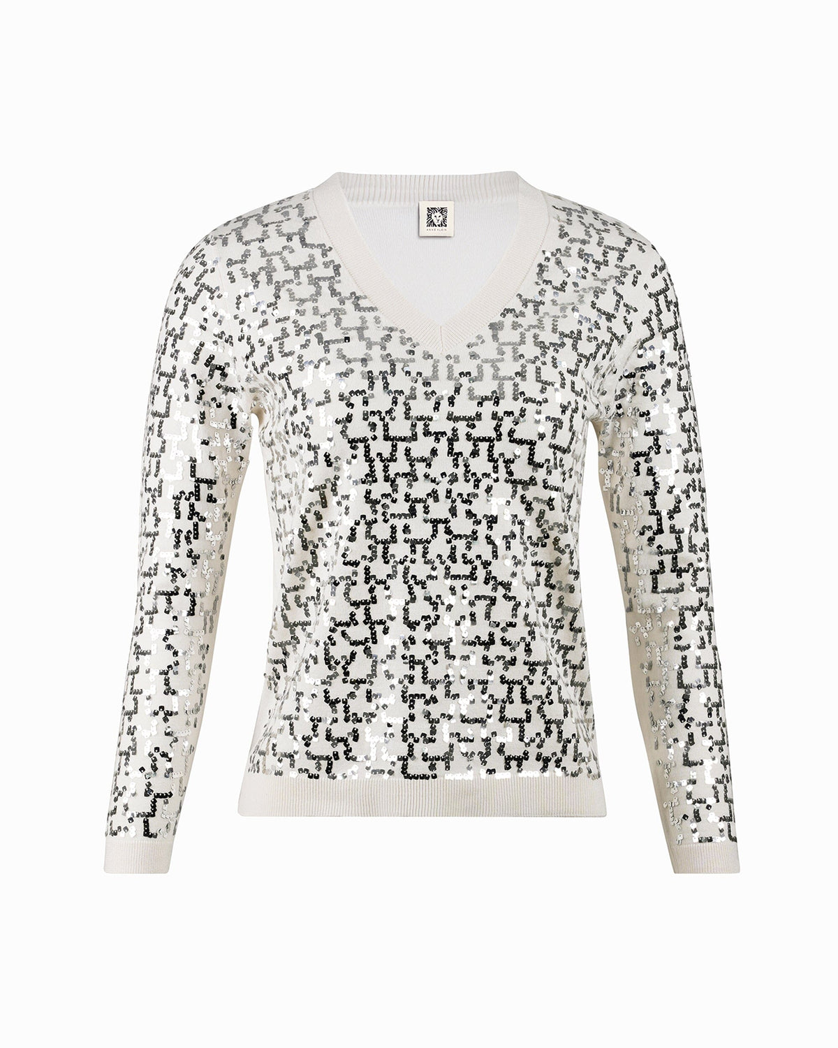 Anne Klein White Dove Sequined V Neck Top
