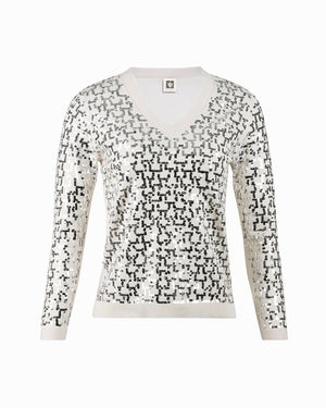 Anne Klein White Dove Sequined V Neck Top