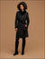 Anne Klein Black Belted Wrap Wool Coat With Fur Collar