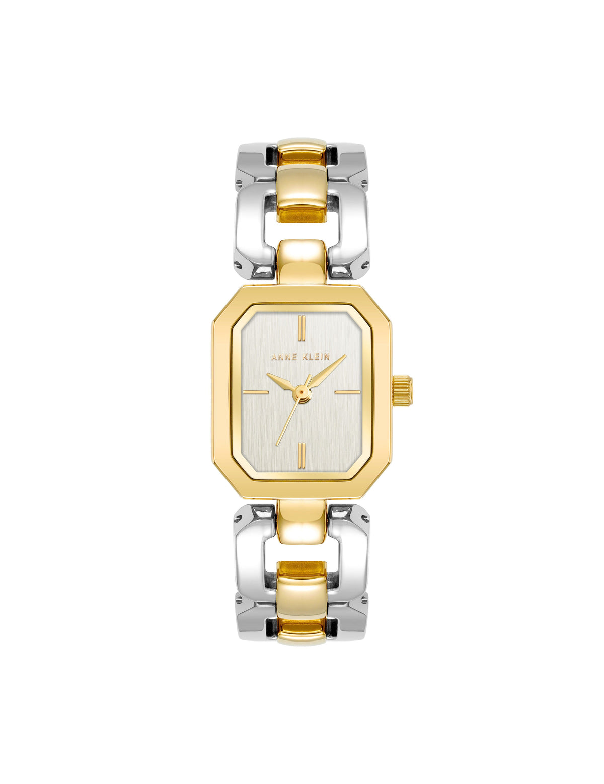 Anne Klein Silver-Two-Tone Octagonal Link Bracelet Watch