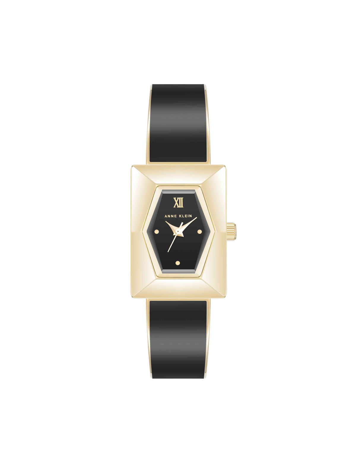 Anne Klein Gold-Tone/Black Faceted Case Bangle Watch