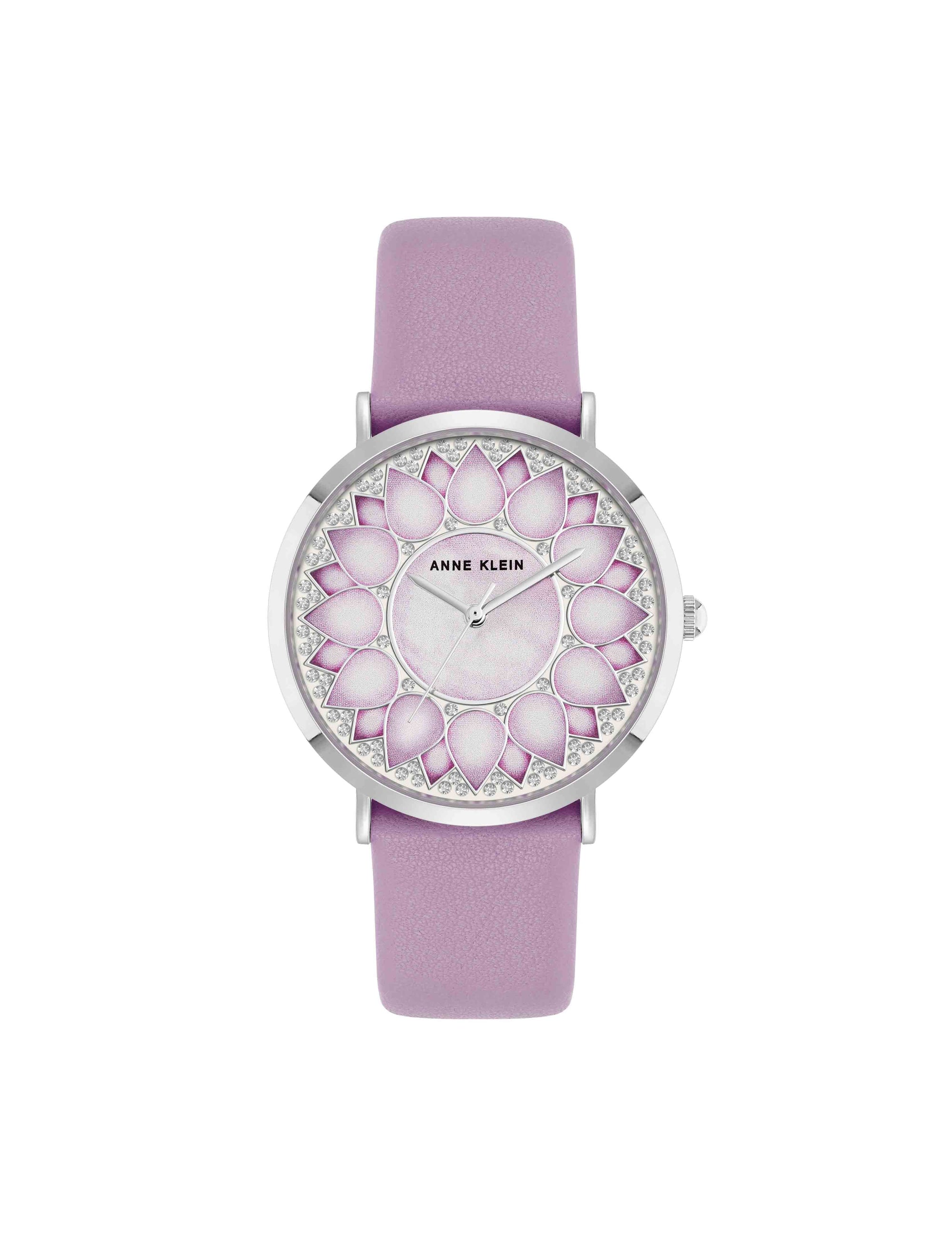 Anne Klein Lavender/Silver-Tone Patterned Dial Strap Watch