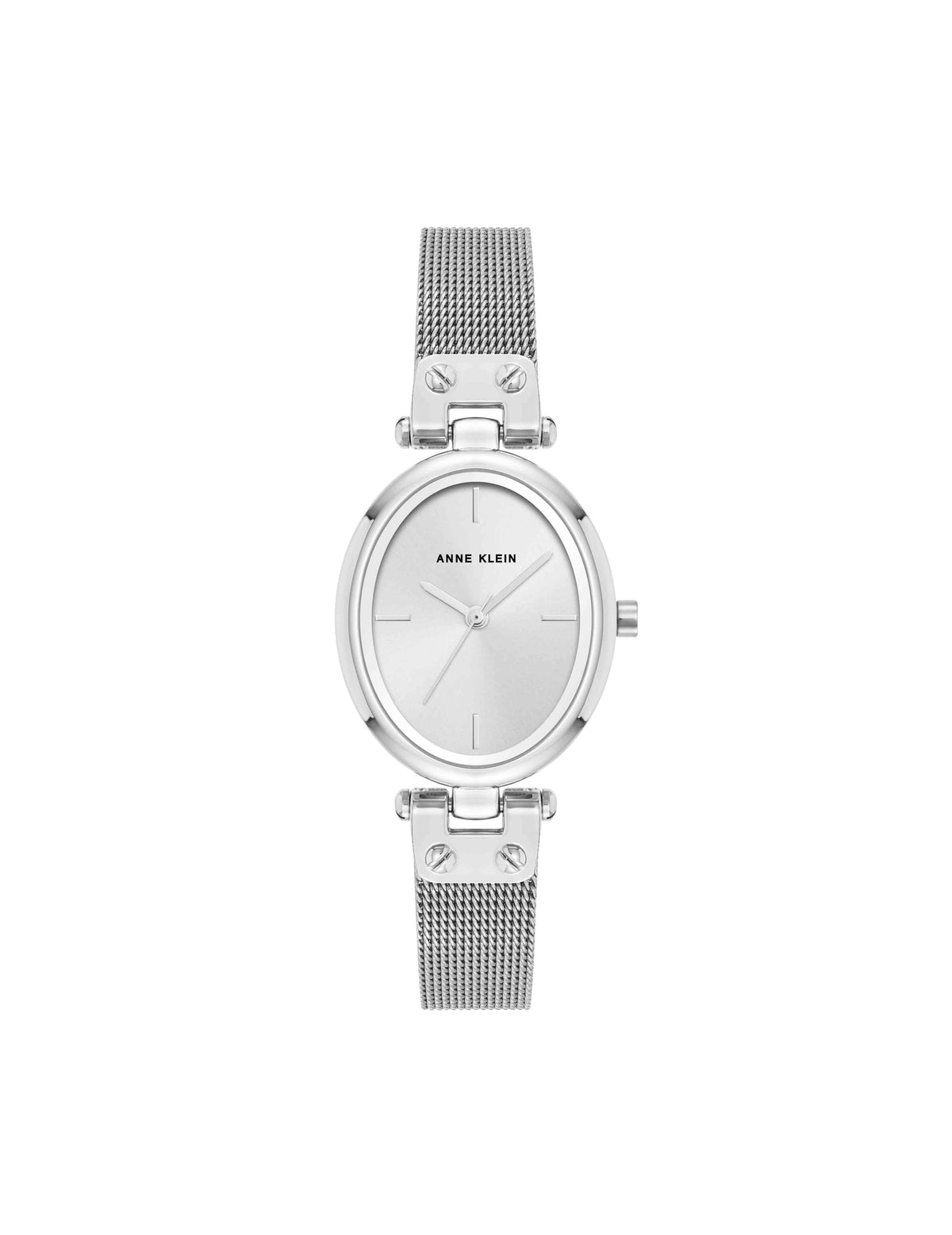 Anne Klein Silver-Tone Oval Mesh Bracelet Watch