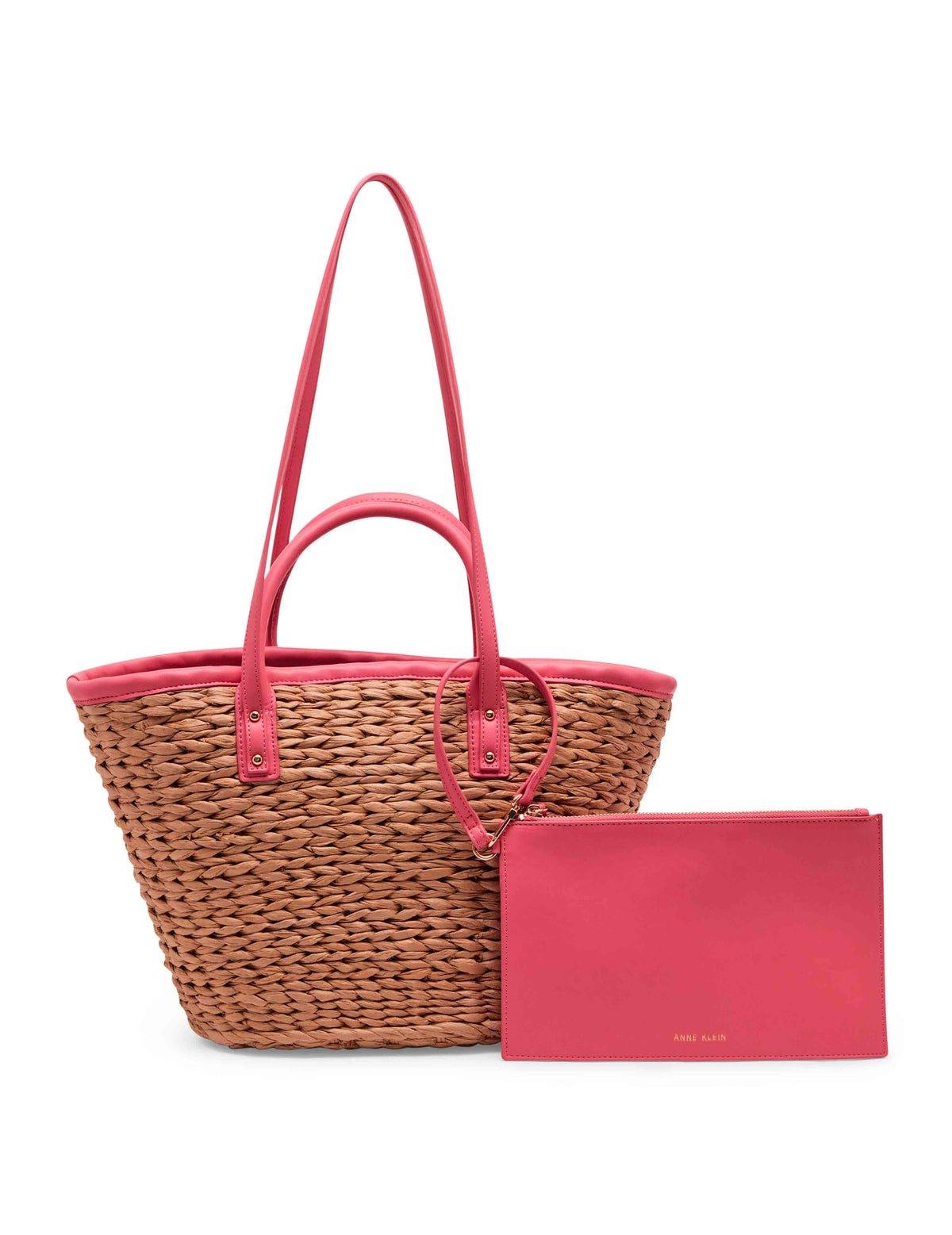 Anne Klein Natural/Pink Cyclamen Basket Beach Bag