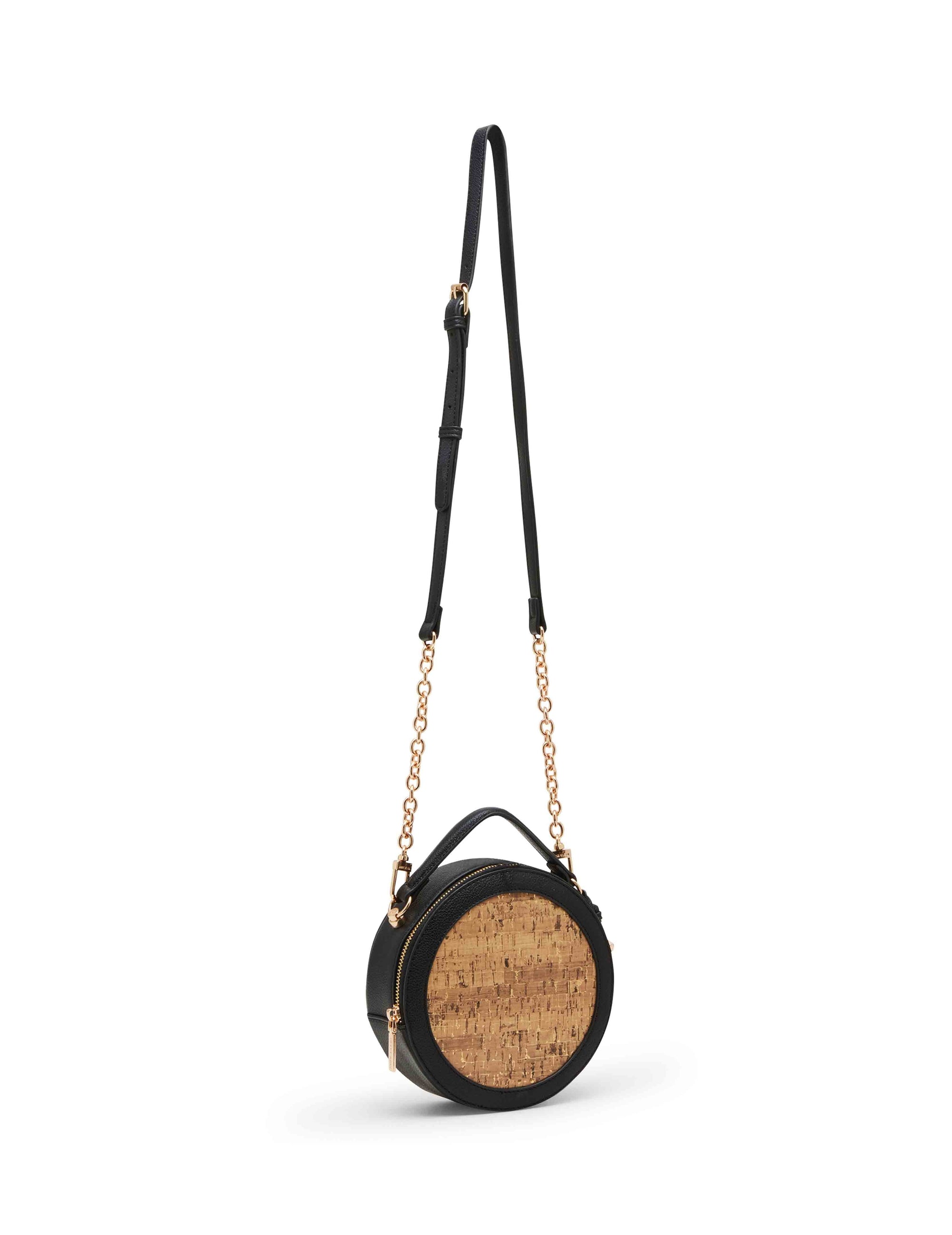 Anne Klein Metallic Gold/Black Cork Circle Bag with Convertible Strap