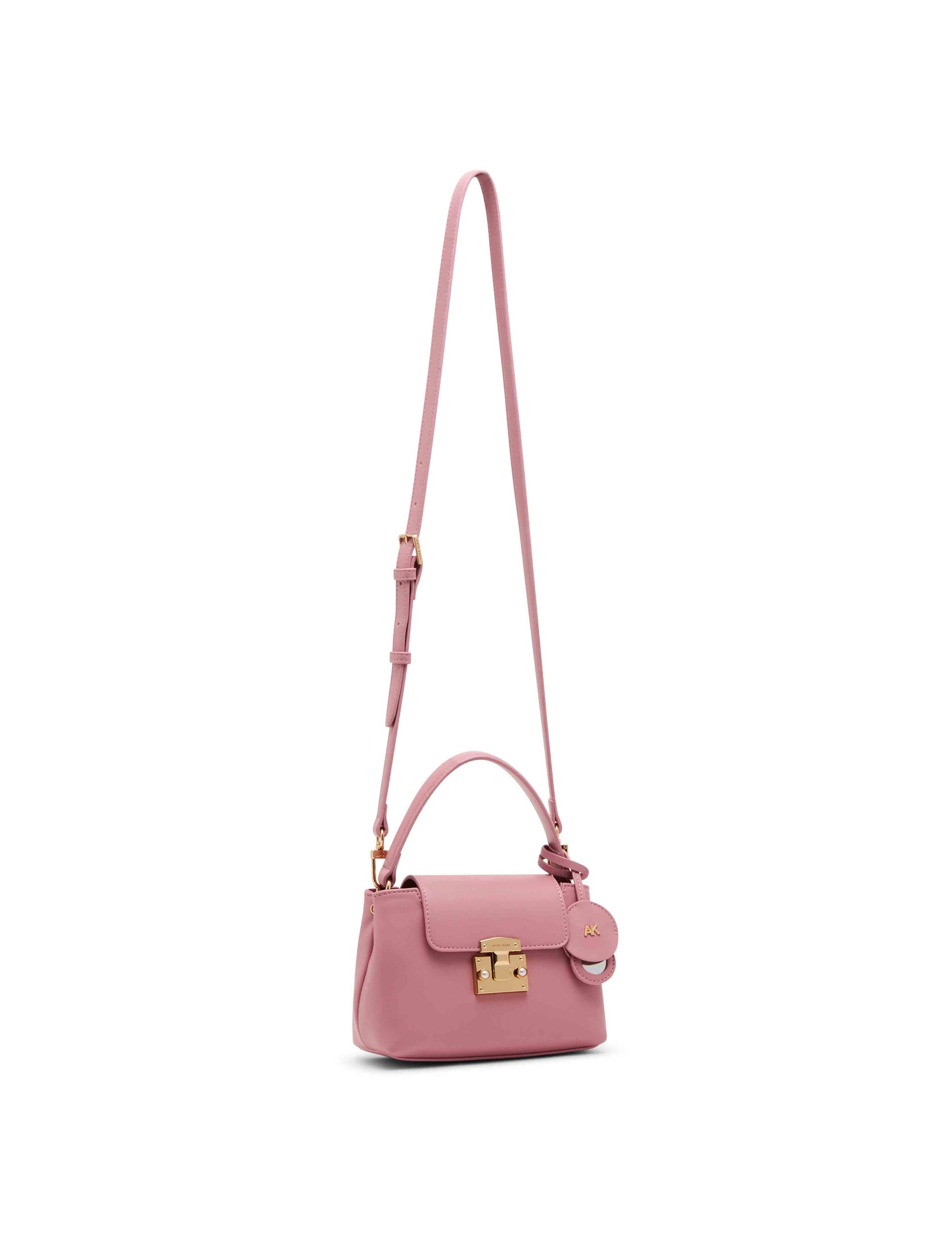 Anne Klein Small Pushlock Satchel With Mirror And Detachable Strap