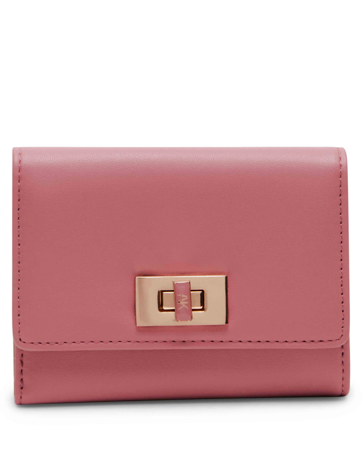 Anne Klein Vintage Pink Medium Flap Wallet With Enamel Turn Lock