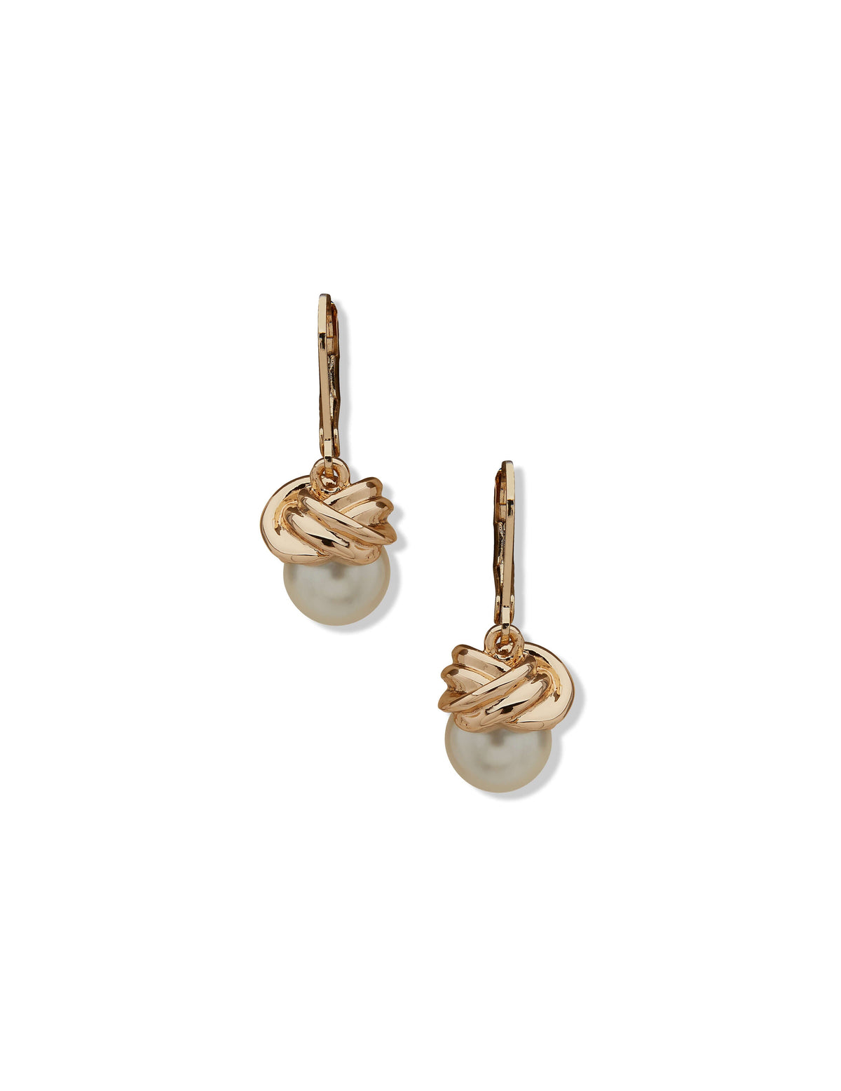Anne Klein Gold Tone Levback Pearl Drop Earrings