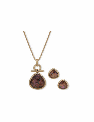 Anne Klein Gold-Tone/purple Teardrop Earring & Necklace Set