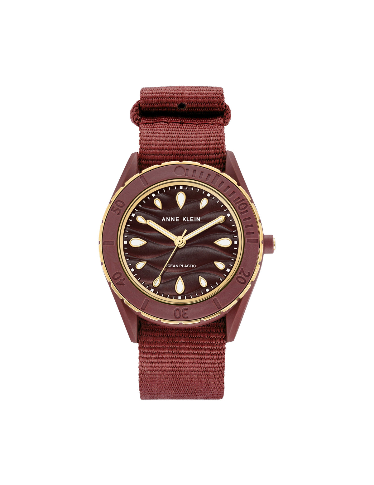 Anne Klein Gold-Tone/ Red Consider It Solar Recycled Ocean Plastic Woven Strap Watch - Clearance