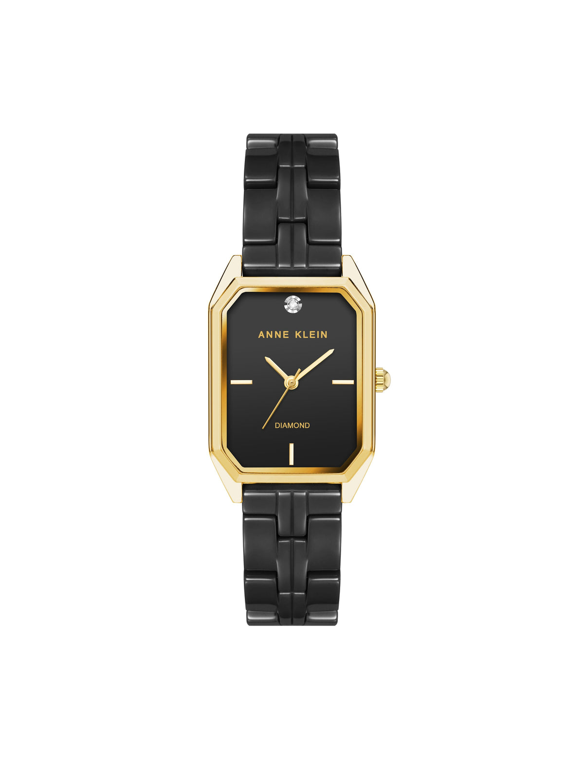 Anne Klein Gold-Tone/ Black Octagonal Ceramic Diamond Dial Watch