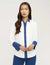 Anne Klein NYC White/Magritte Blue Split Cuff Button Down Blouse- Clearance